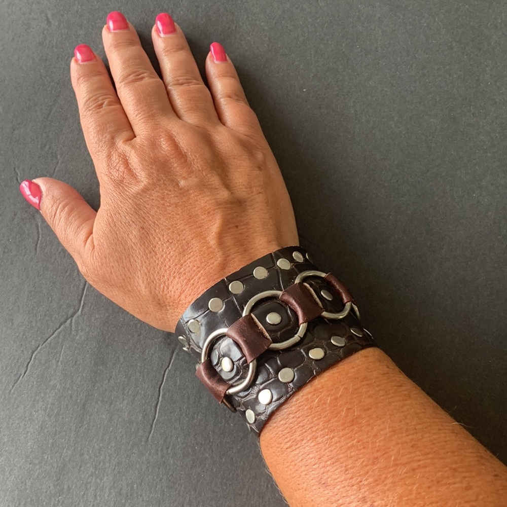 Edgy Faux Crocodile Cuff Bracelet
